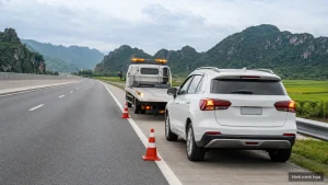 Xe cứu hộ tiếp cận ô tô gặp sự cố trên cao tốc qua Thanh Hóa