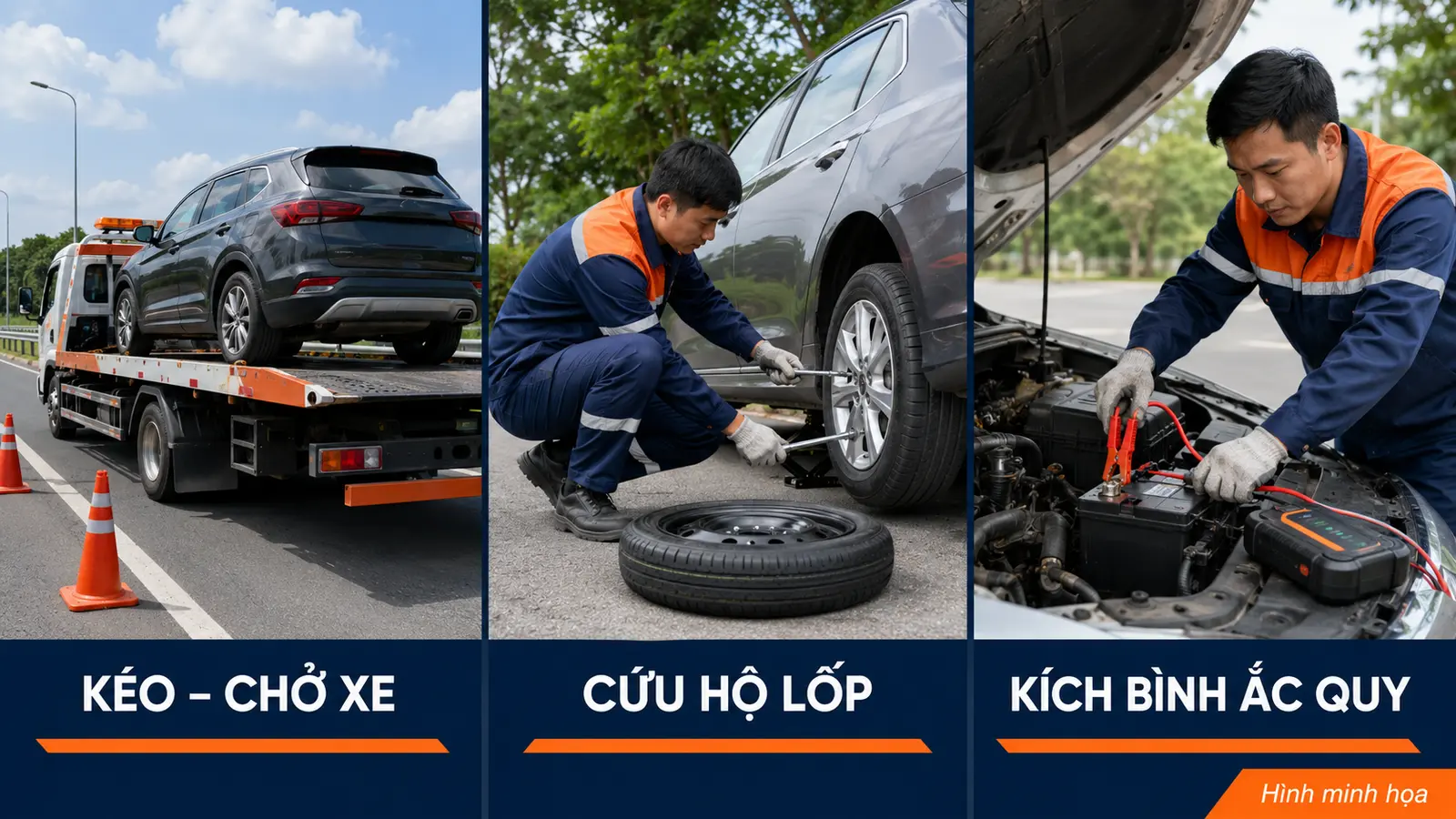 Dịch vụ kéo xe cứu lốp kích bình trên cao tốc Trung Lương