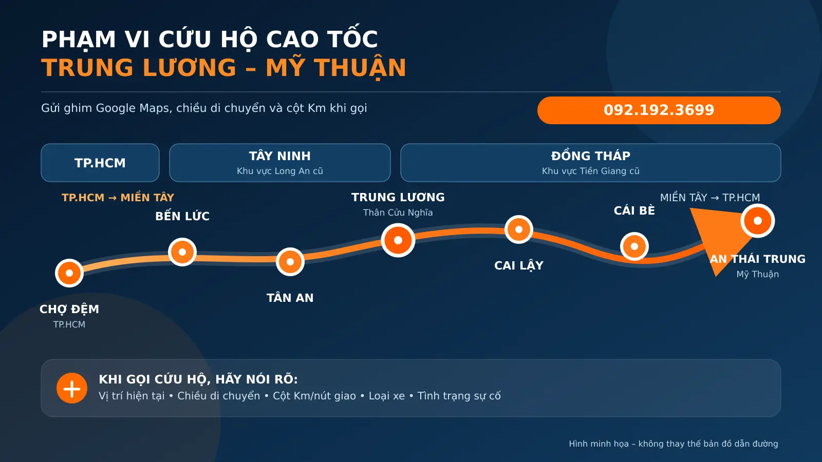 Bản đồ phạm vi cứu hộ cao tốc Trung Lương Mỹ Thuận