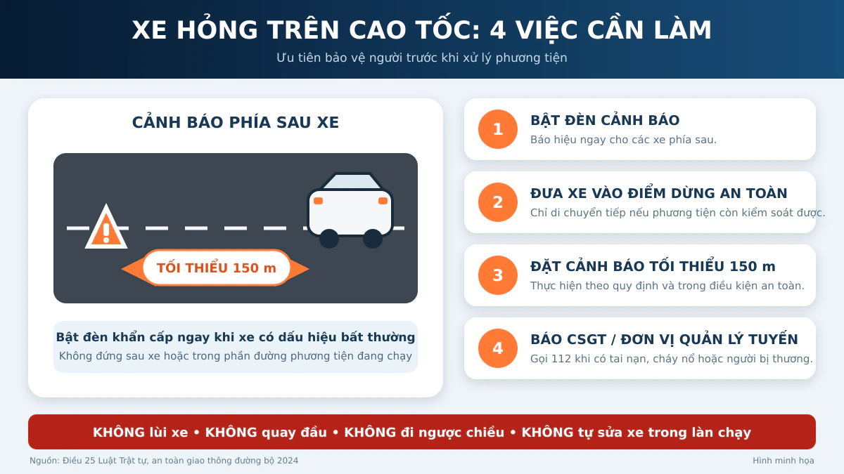 Cách xử lý khi xe hỏng trên cao tốc Tiền Giang