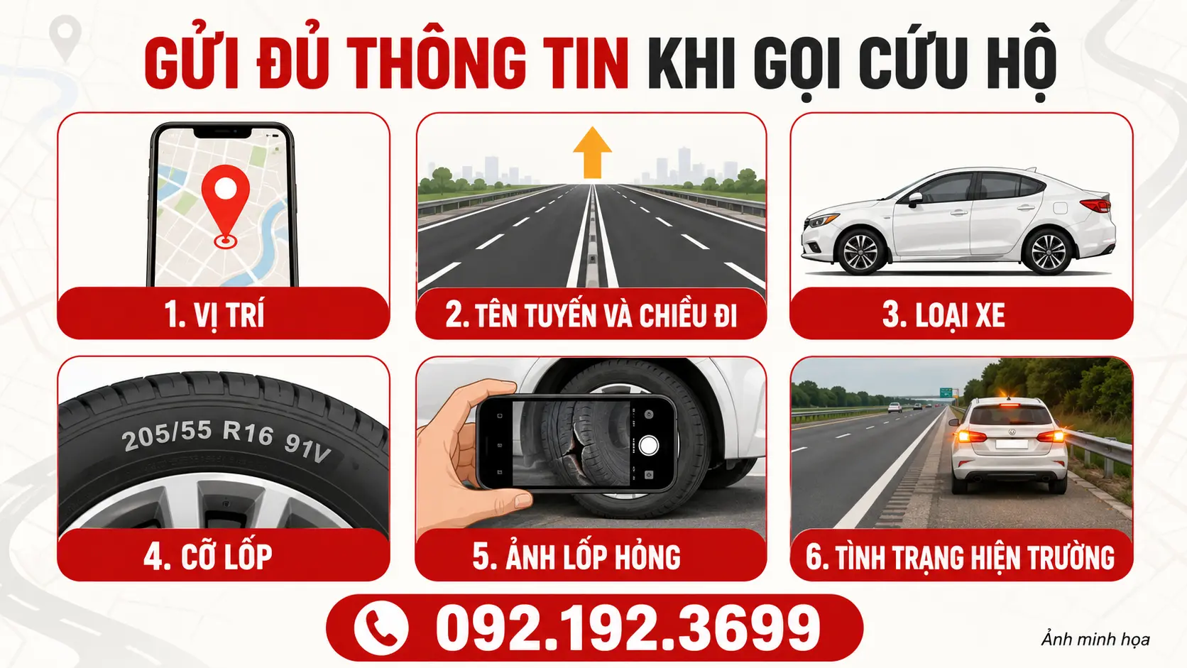 Thông tin cần gửi khi gọi cứu hộ lốp cao tốc