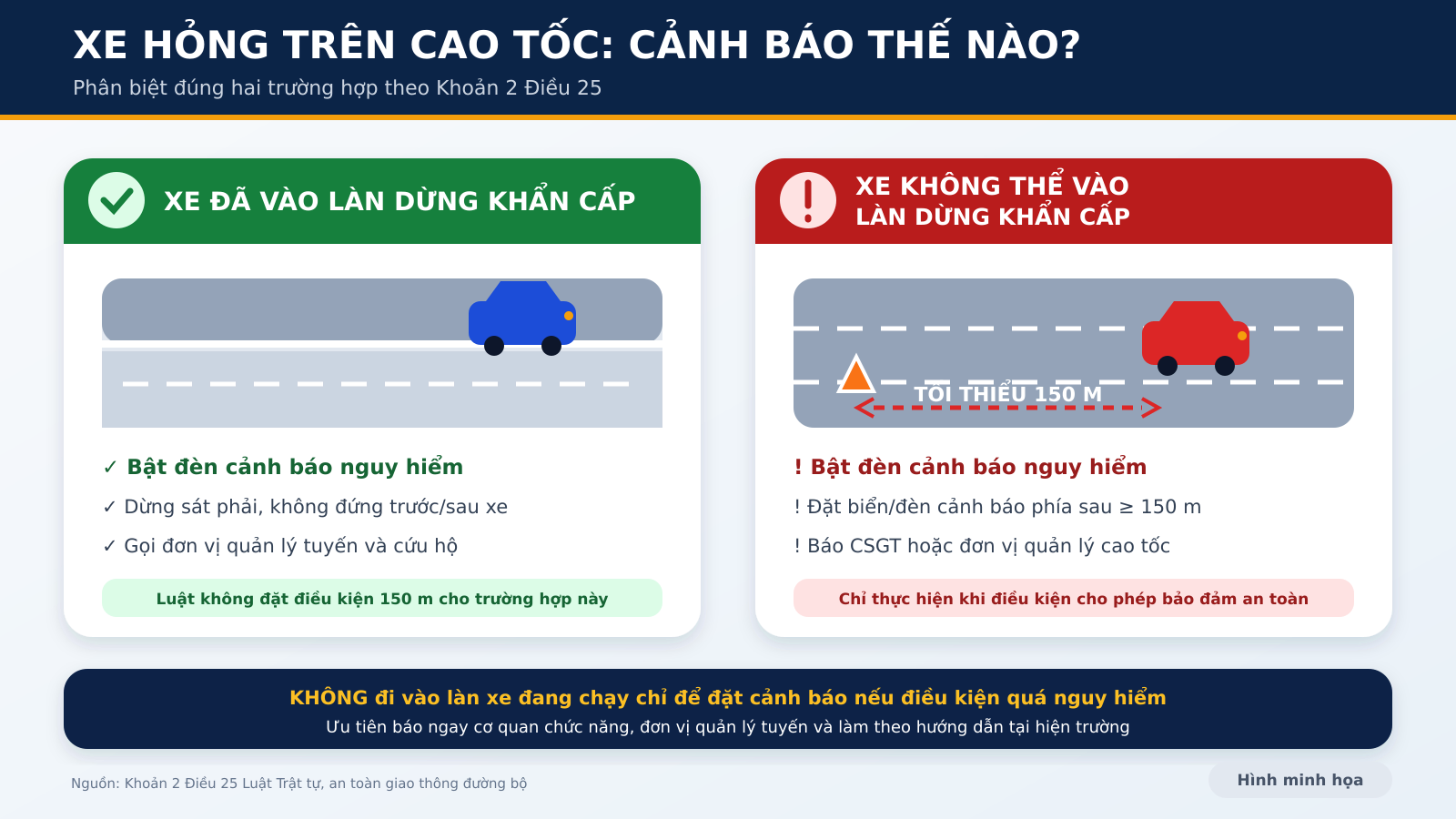 Cách đặt cảnh báo 150 m khi xe hỏng trên cao tốc