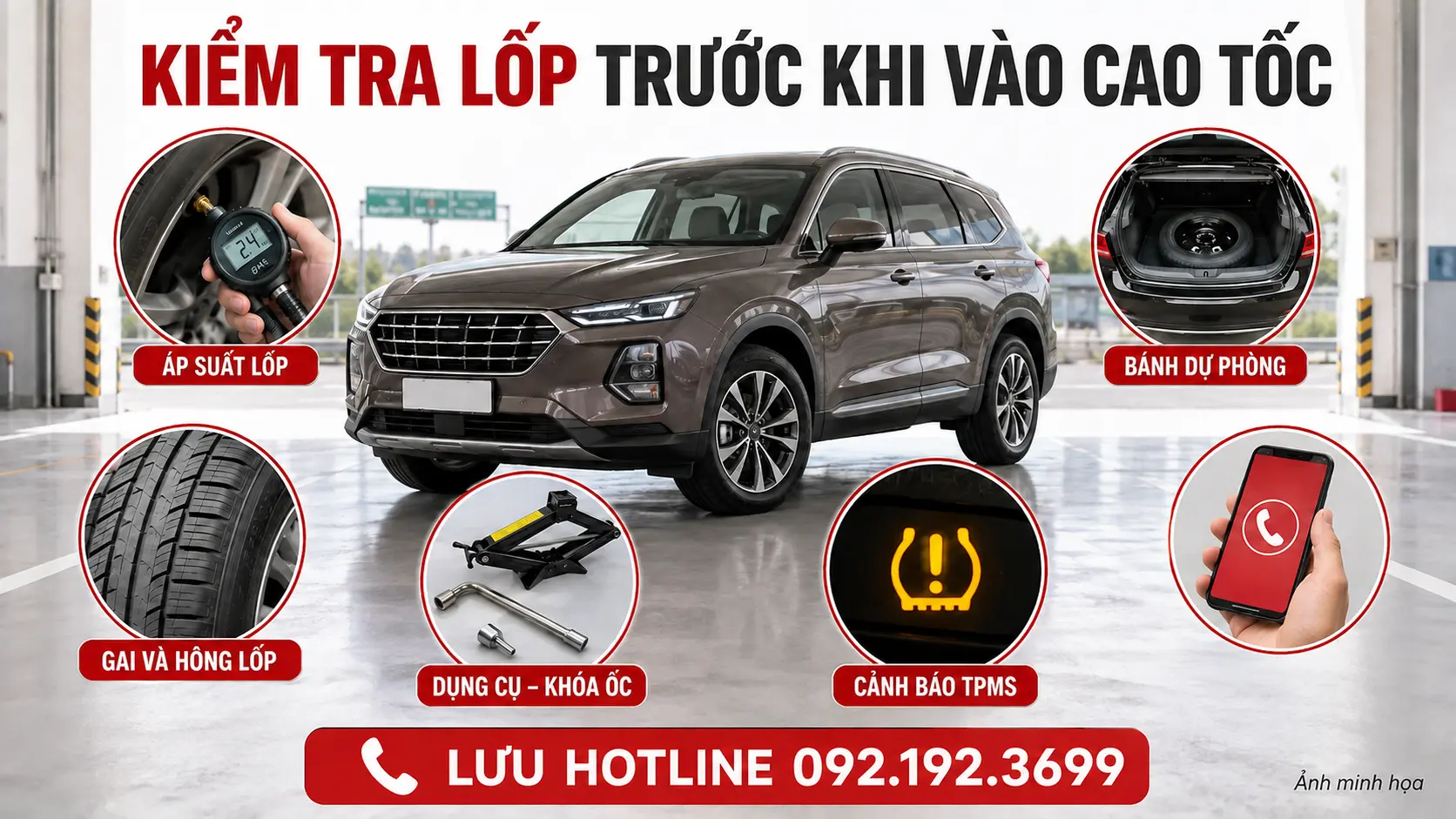 Các hạng mục kiểm tra lốp trước khi đi cao tốc