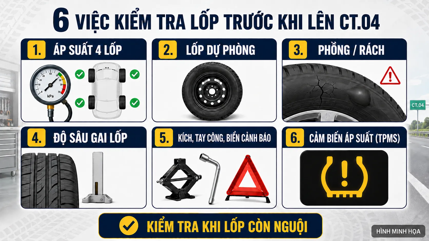 Kiểm tra lốp trước khi đi cao tốc Hà Nội Hải Phòng