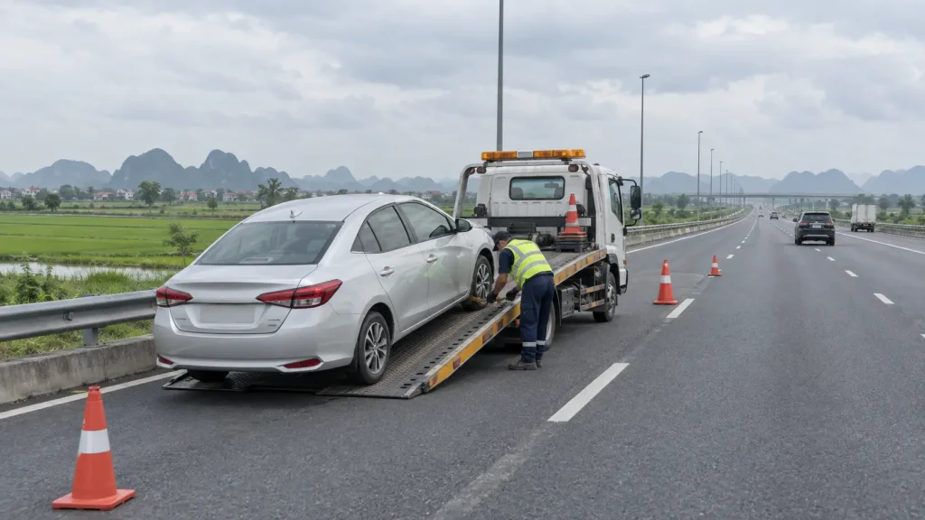 Xe cứu hộ cao tốc Hà Nam chở ô tô trên tuyến Cầu Giẽ Ninh Bình