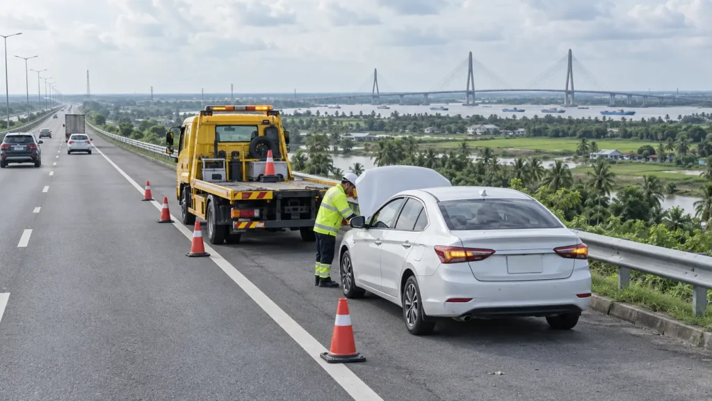 Xe cứu hộ cao tốc Mỹ Thuận Cần Thơ hỗ trợ ô tô gặp sự cố