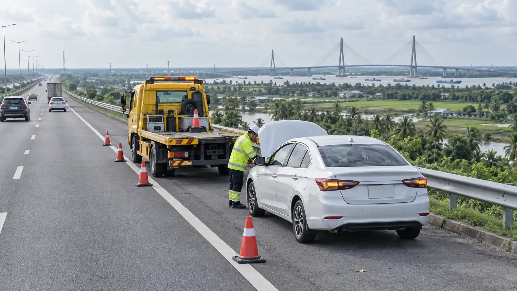 Xe cứu hộ cao tốc Mỹ Thuận Cần Thơ hỗ trợ ô tô gặp sự cố