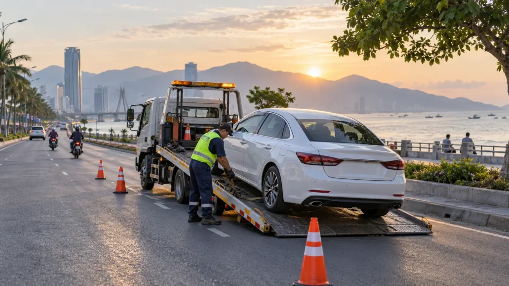 Xe cứu hộ ô tô Đà Nẵng hỗ trợ xe trên đường ven biển