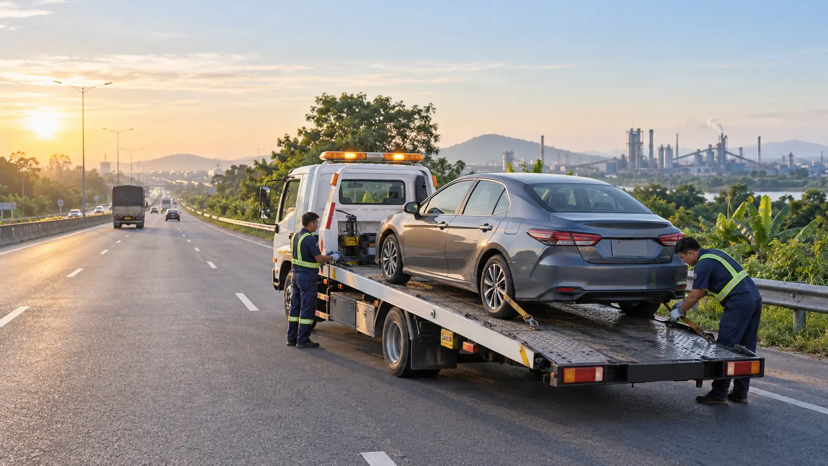 Xe cứu hộ ô tô Đồng Nai chở xe gặp sự cố trên đường