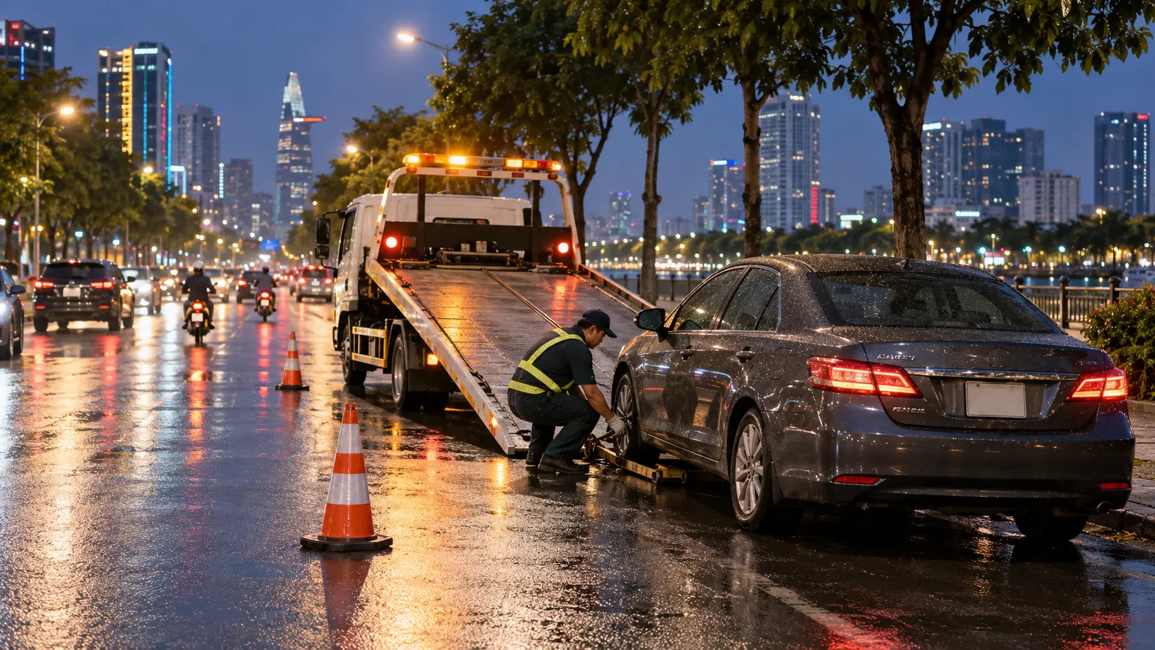 Xe cứu hộ ô tô TPHCM hỗ trợ phương tiện gặp sự cố ban đêm