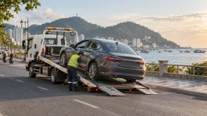 Xe cứu hộ ô tô Vũng Tàu chở xe trên đường ven biển